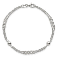 Sterling Silver Polished and Beaded Fancy 2-Strand Link 7.25in Bracelet
