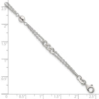 Sterling Silver Polished and Beaded Fancy 2-Strand Link 7.25in Bracelet