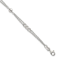 Sterling Silver Polished and Beaded Fancy 2-Strand Link 7.25in Bracelet