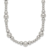 Sterling Silver Polished and Beaded 17 Inch Necklace