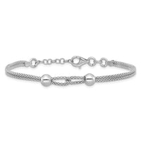 Sterling Silver Rh-plated Polished Beads 2 Strand 7in w/ .75in Ext Bracelet
