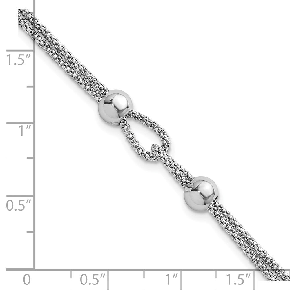 Sterling Silver Rh-plated Polished Beads 2 Strand 7in w/ .75in Ext Bracelet