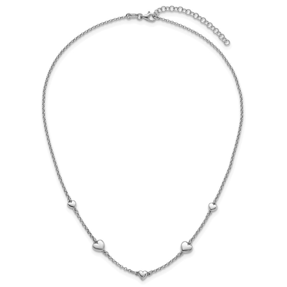 Sterling Silver Rh-plated Polished 5 Hearts 16in w/ 2in Ext Necklace