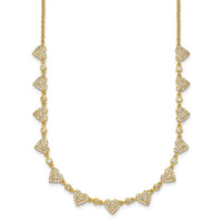 Sterling Silver Gold-tone Polished Pave CZ Hearts 16in w/ 2in Ext Necklace