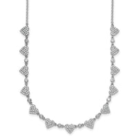 Sterling Silver RH-plated Pave CZ Small Hearts 16in w/ 2in Ext Necklace
