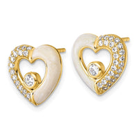 Sterling Silver Gold-tone CZ Enamel Polished Heart Post Earrings