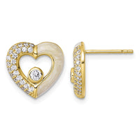 Sterling Silver Gold-tone CZ Enamel Polished Heart Post Earrings
