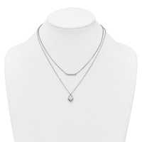 Sterling Silver Rhodium-plated CZ Puff Heart 16 w/2in ext 2-strand Necklace