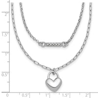 Sterling Silver Rhodium-plated CZ Puff Heart 16 w/2in ext 2-strand Necklace