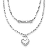Sterling Silver Rhodium-plated CZ Puff Heart 16 w/2in ext 2-strand Necklace