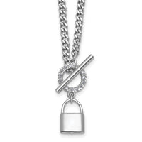 Sterling Silver Rhodium-plated CZ 16 w/2in ext Lock Pendant Necklace