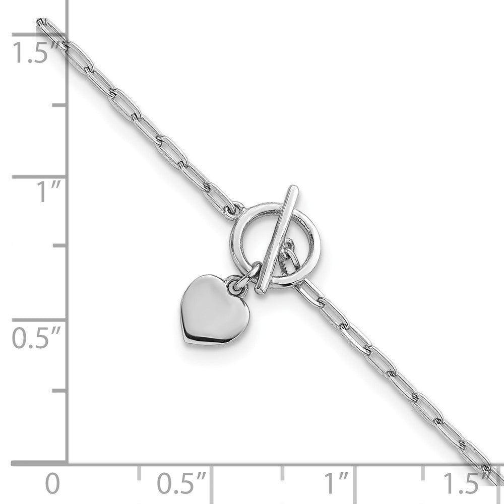 Sterling Silver RH-pltd Heart Paperclip Link 6.5in w/1in Ext Bracelet