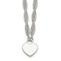Sterling Silver Polished Engravable Heart 16in w/2in Ext Necklace