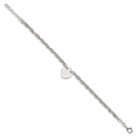 Sterling Silver Polished Fancy Engravable Heart 7in w/1in Ext Bracelet