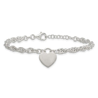 Sterling Silver Polished Fancy Engravable Heart 7in w/1in Ext Bracelet