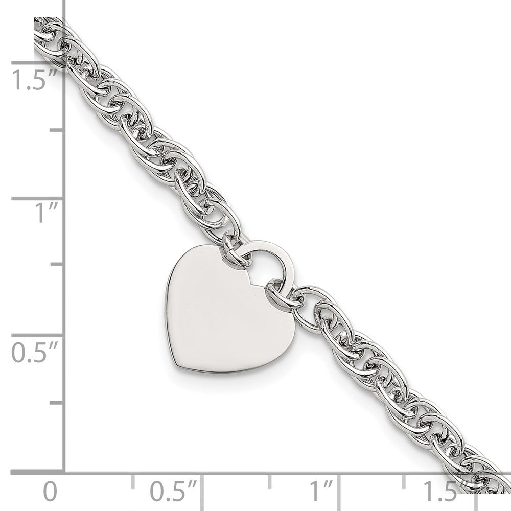 Sterling Silver Polished Fancy Engravable Heart 7in w/1in Ext Bracelet