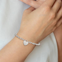 Sterling Silver Polished Fancy Engravable Heart 7in w/1in Ext Bracelet