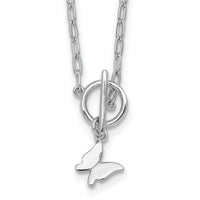 Sterling Silver RH-pltd Butterfly Paperclip Link 16in w/ 2in Ext Necklace