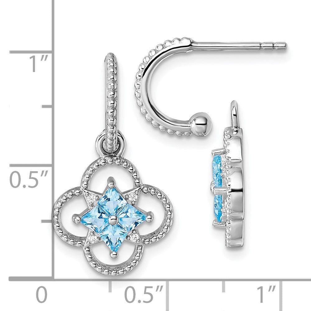 Sterling Silver RH-plated CZ  Removeable Clover Hoop Post Dangle Earrings