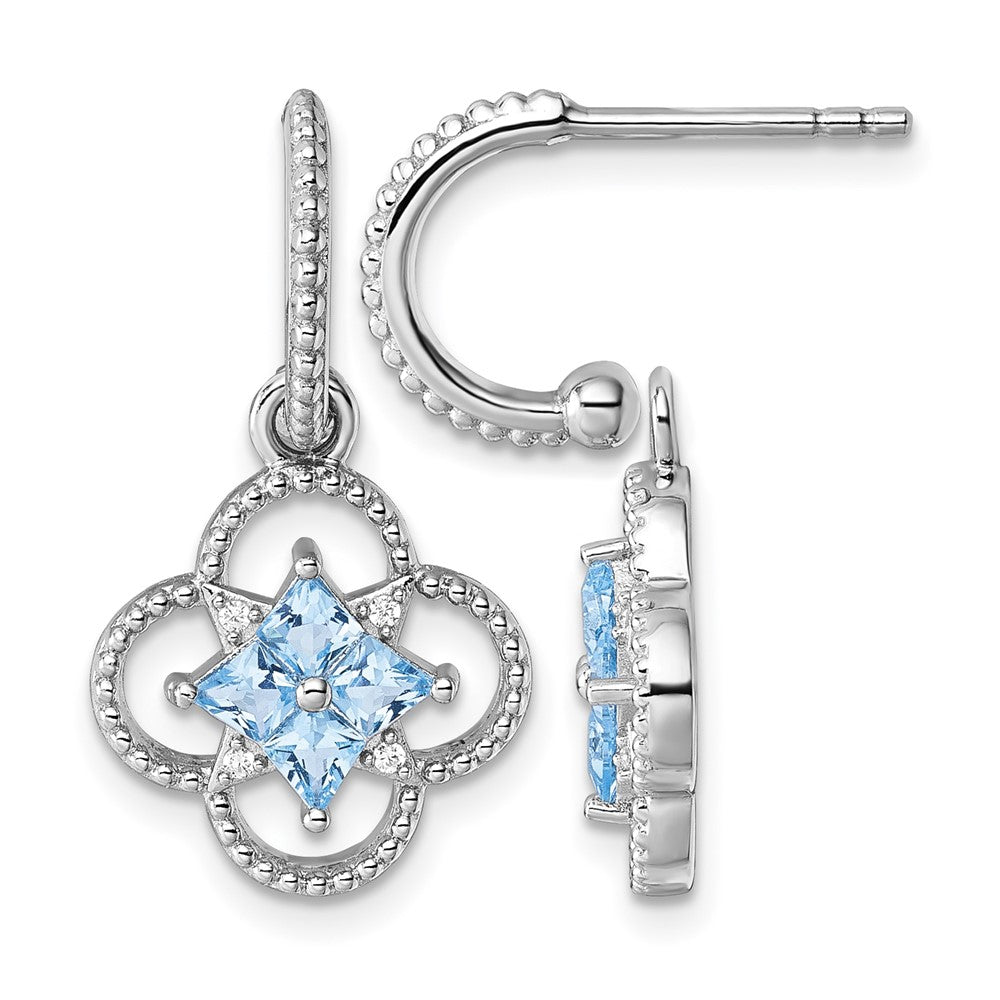Sterling Silver RH-plated CZ  Removeable Clover Hoop Post Dangle Earrings