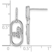 Sterling Silver Rhodium-plated CZ Oval Dangle With Butterfly Post Earrings