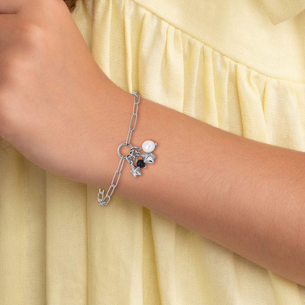 SS RH-pl FWC Pearl Stars Acrylic Bead 6.75in w/1in ext. Paperclip Bracelet