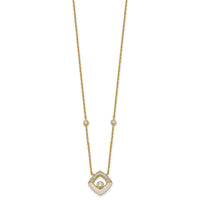 Sterling Silver Gold-tone CZ Enamel 16in w/1.5in Ext Necklace