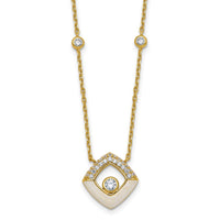 Sterling Silver Gold-tone CZ Enamel 16in w/1.5in Ext Necklace