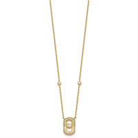 Sterling Silver Gold-tone CZ Enamel 16in w/1.5in ext Necklace