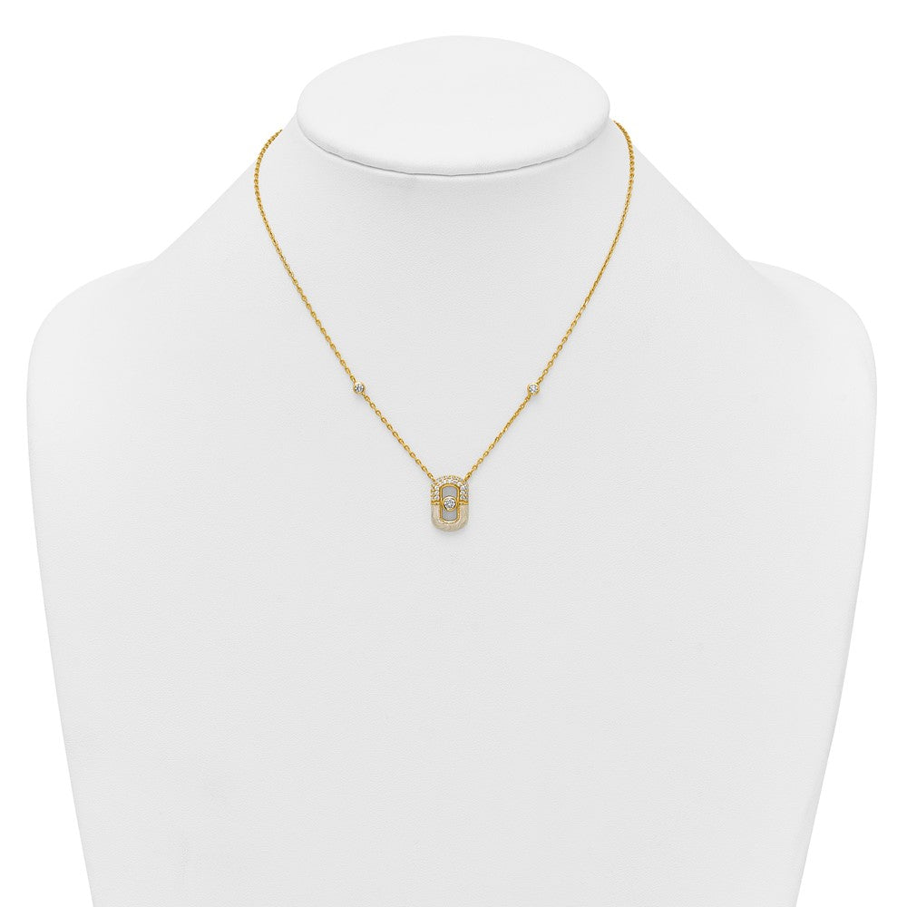 Sterling Silver Gold-tone CZ Enamel 16in w/1.5in ext Necklace