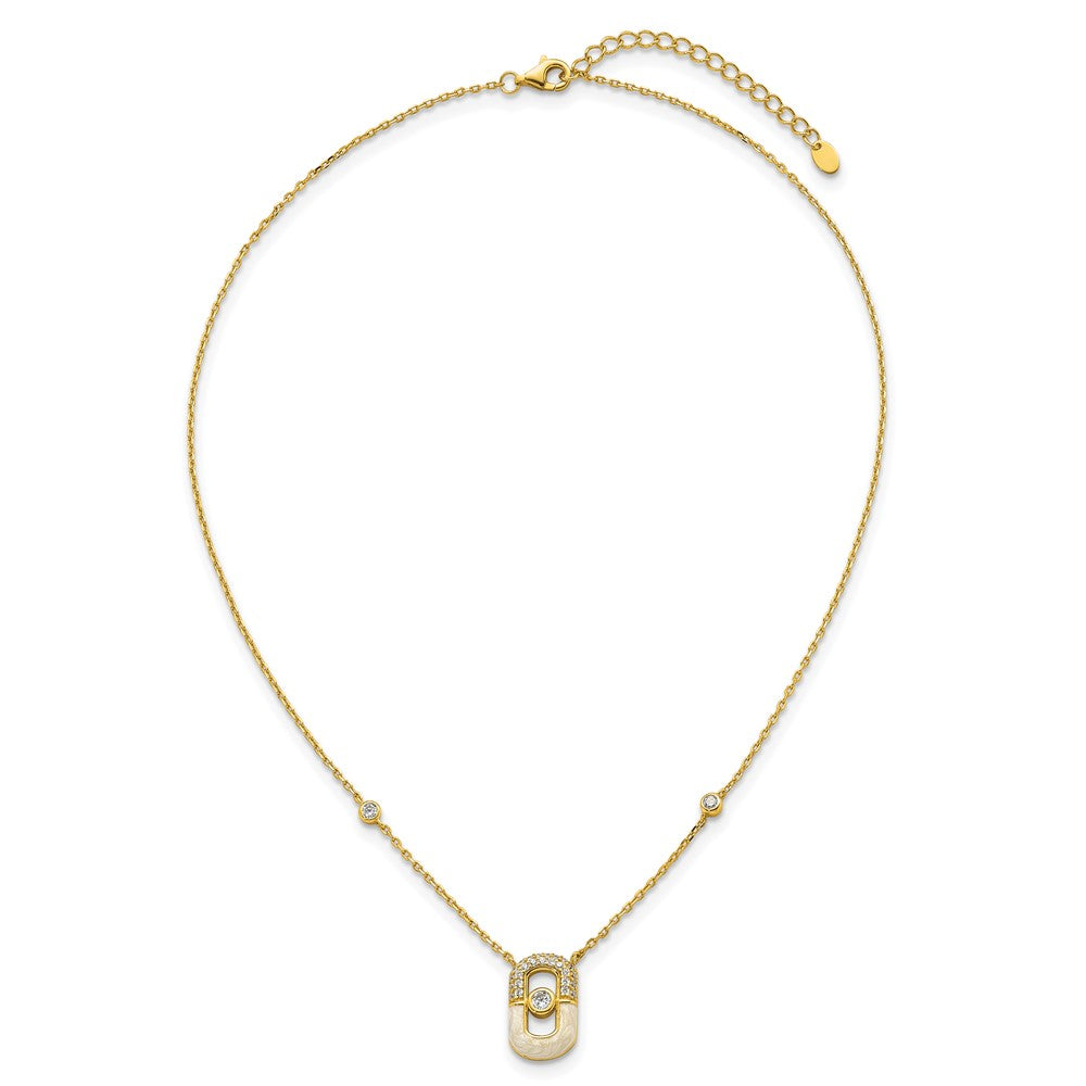 Sterling Silver Gold-tone CZ Enamel 16in w/1.5in ext Necklace