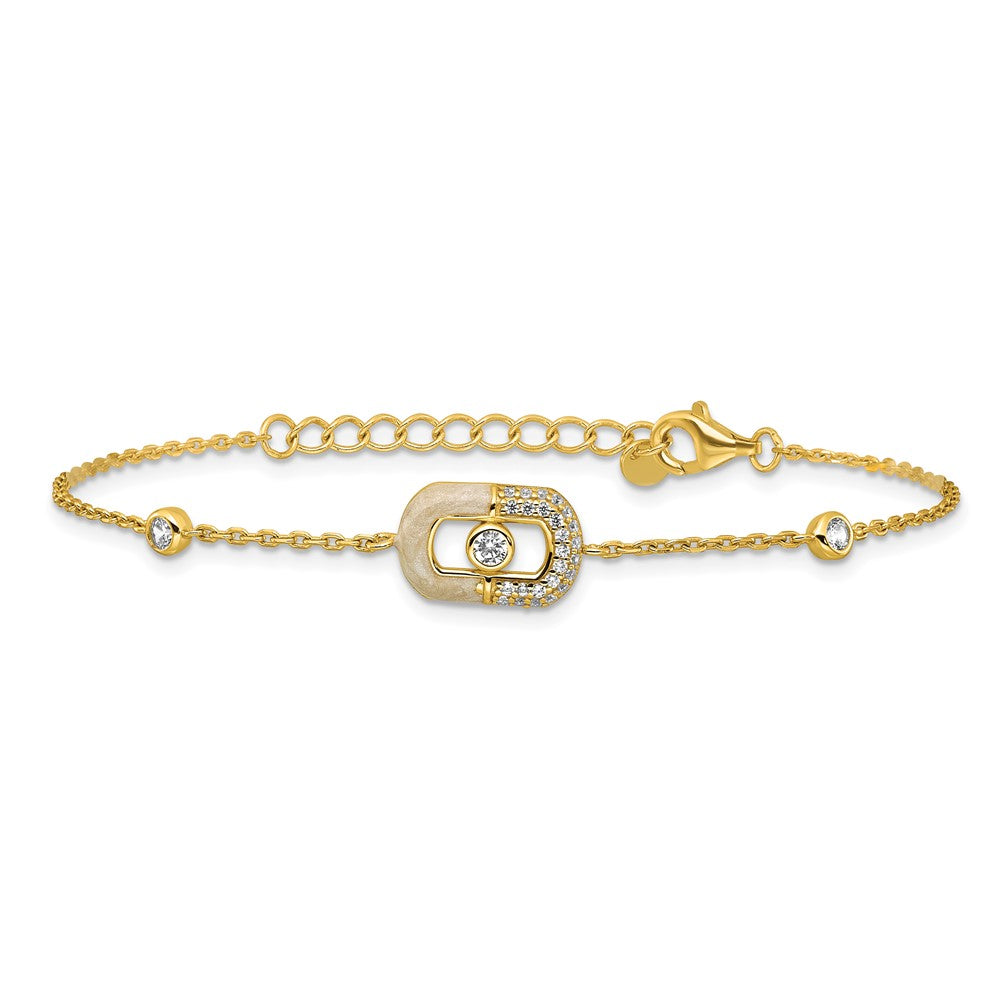 Sterling Silver Gold-tone CZ Enamel Rectangle 7inw/.5in ext Bracelet