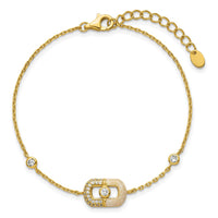 Sterling Silver Gold-tone CZ Enamel Rectangle 7inw/.5in ext Bracelet