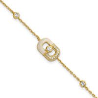 Sterling Silver Gold-tone CZ Enamel Rectangle 7inw/.5in ext Bracelet