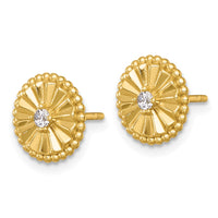 Sterling Silver Gold-tone Polished and Textured CZ Circle Post Earrings