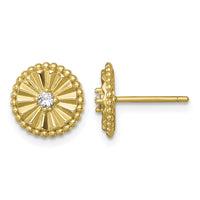 Sterling Silver Gold-tone Polished and Textured CZ Circle Post Earrings