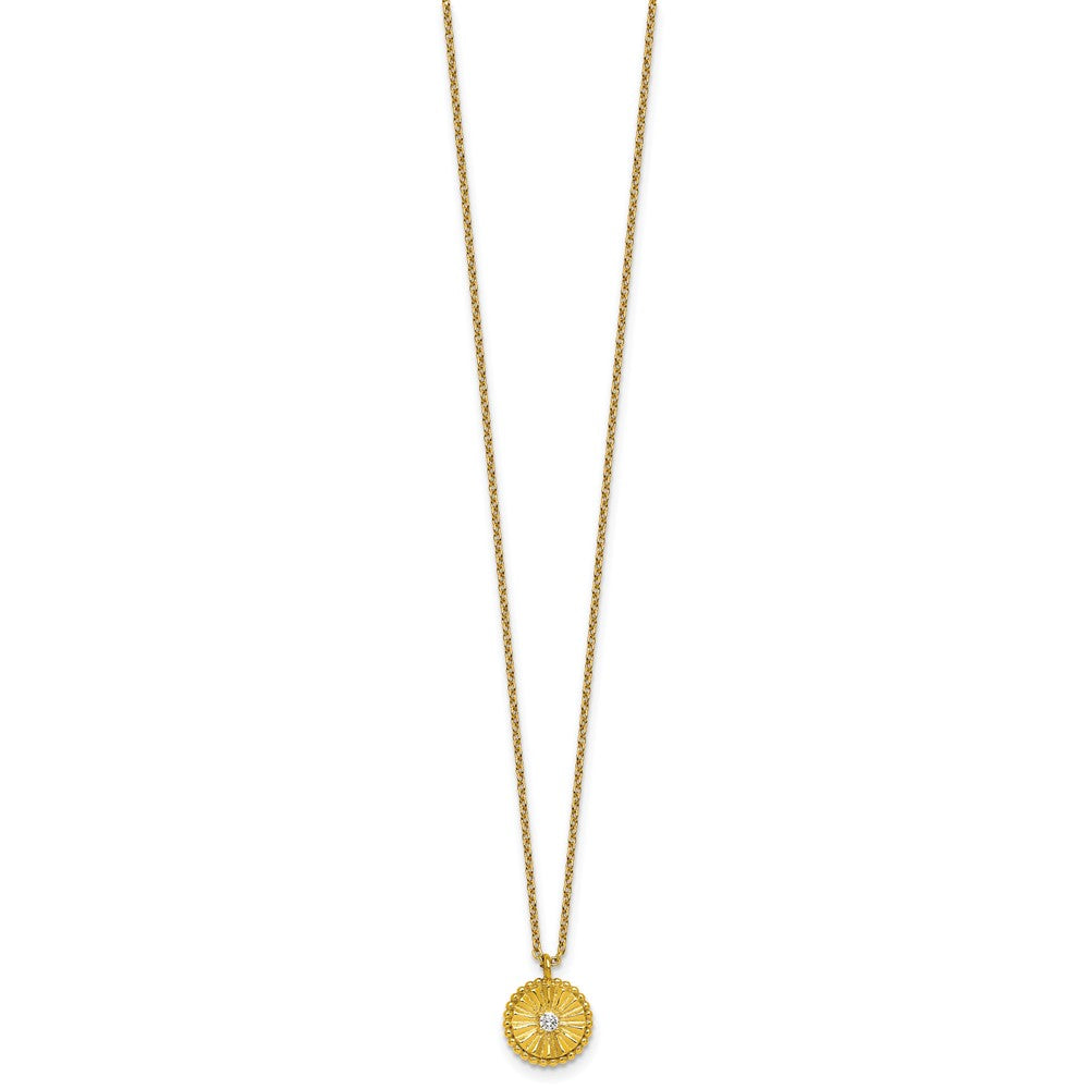 Sterling Silver Gold-tone Textured CZ Circle 16in w/2in Ext Necklace