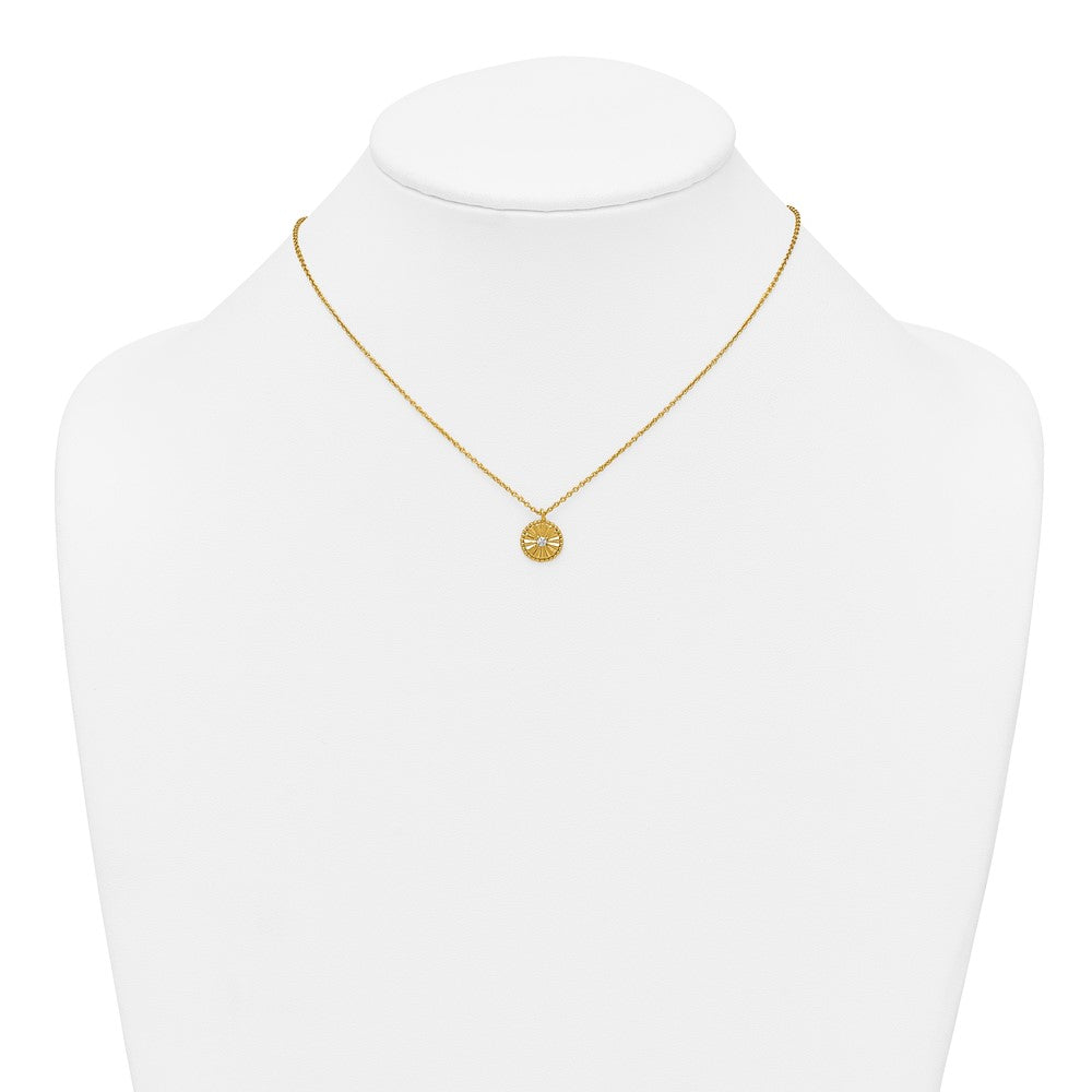 Sterling Silver Gold-tone Textured CZ Circle 16in w/2in Ext Necklace