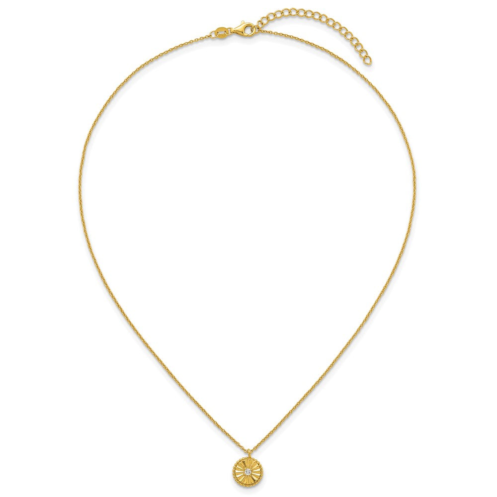 Sterling Silver Gold-tone Textured CZ Circle 16in w/2in Ext Necklace