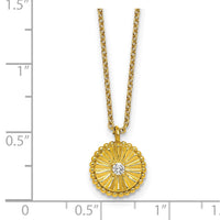 Sterling Silver Gold-tone Textured CZ Circle 16in w/2in Ext Necklace