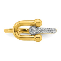 Sterling Silver Gold-tone CZ Polished And Textured Fancy Ring