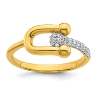 Sterling Silver Gold-tone CZ Polished And Textured Fancy Ring