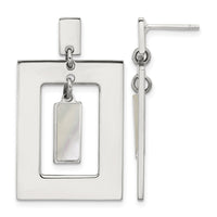 Sterling Silver Rectangle Mother of Pearl Post Dangle Earrings