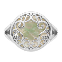 Sterling Silver RH-plated Polished Filigree MOP Circle Ring