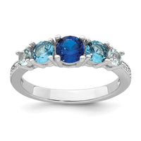 Sterling Silver RH-plated Polished CZ Lab Cr. Spinel/Cr. Aquamarine Ring