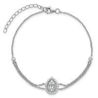 SSilver RH-plated Polished 2-strand CZ Teardrop 7in w/1.5in Ext Bracelet