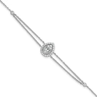 SSilver RH-plated Polished 2-strand CZ Teardrop 7in w/1.5in Ext Bracelet