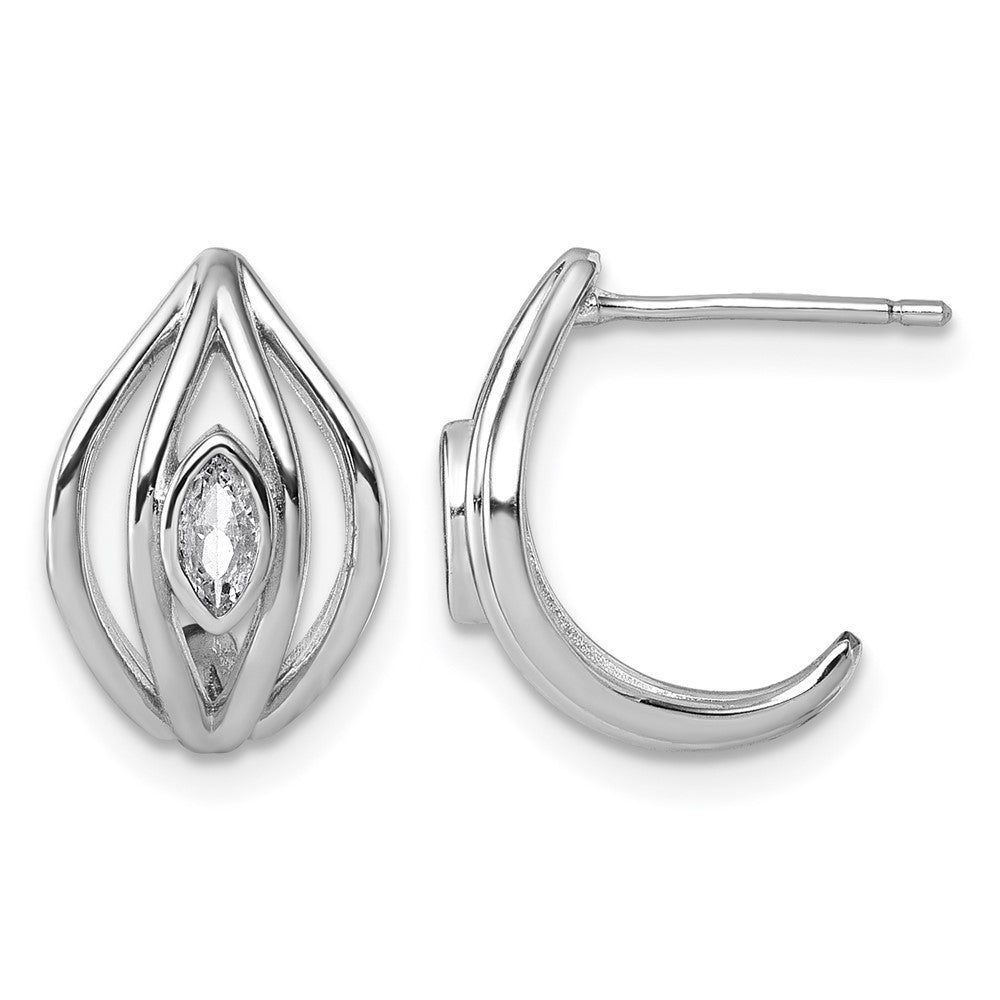 Sterling Silver Rhodium-plated CZ Polished Post J-Hoop Earrings