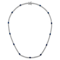 Sterling Silver RH-plated Polished Blue and White CZ Necklace