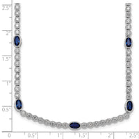 Sterling Silver RH-plated Polished Blue and White CZ Necklace